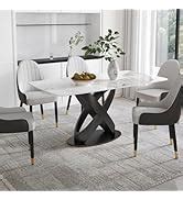Amazon.com - Modern Rectangle Marble Dining Table for 6-8,79" White Marble Sintered Stone Top ...