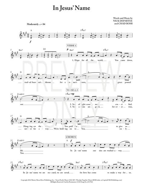 In Jesus' Name Lead Sheet, Lyrics, & Chords | Kutless | WorshipHouse Media