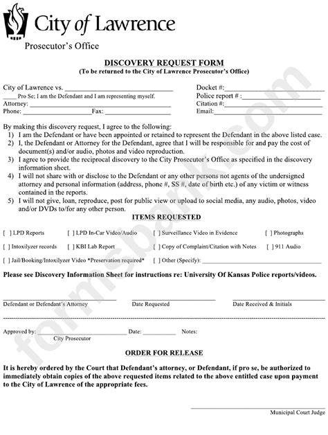 Discovery Request Form printable pdf download