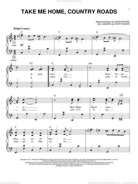 Take Me Home, Country Roads sheet music for accordion (PDF)