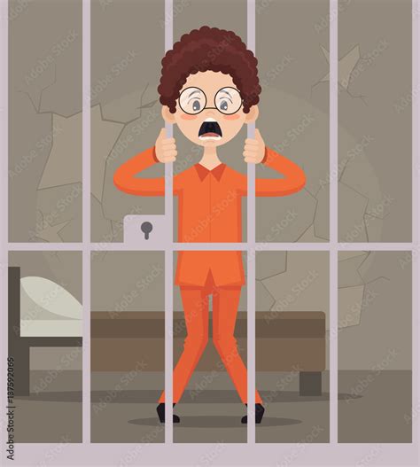 Prisoner man character in jail. Vector flat cartoon illustration Stock Vector | Adobe Stock