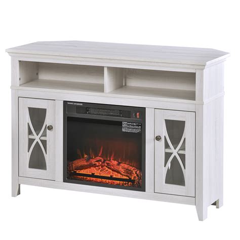 HOMCOM 2-IN-1 Electric Fireplace with Wood TV Stand with Media Center Console and LED Log Flame ...