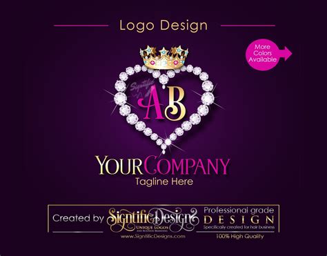 Business Diamond Heart Bling Crown Initials Logo, Company Logo, Hair Collection Logo, Hair ...