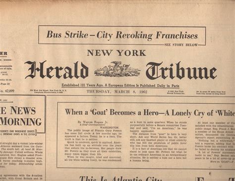 New York Herald Tribune Newspaper Thursday, March 8, 1962 - 1940-69