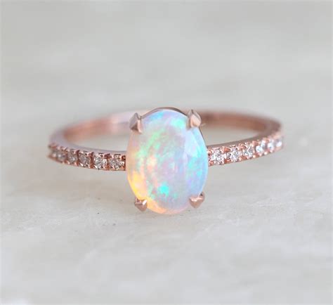 Opal Engagement Ring Australian Fire Opal & Diamond Ring - Etsy