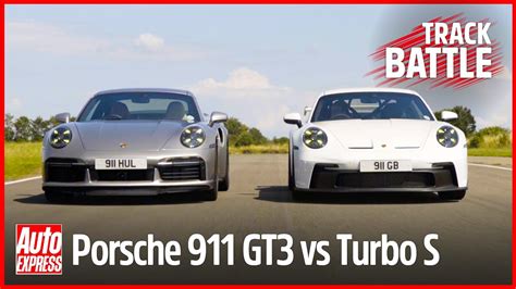 Porsche 911 GT3 vs 911 Turbo S track battle: Steve Sutcliffe on the limit | Auto Express - YouTube