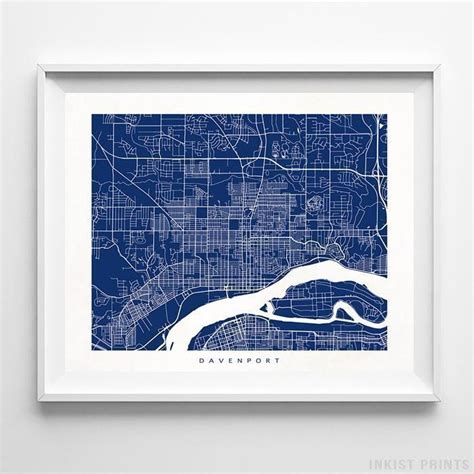 Davenport, Iowa Street Map Horizontal Print | Iowa art, Map wall art ...