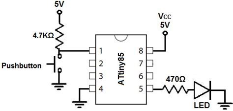 ATtiny85 pushbutton circuit | Arduino, Iot projects, Electronics projects