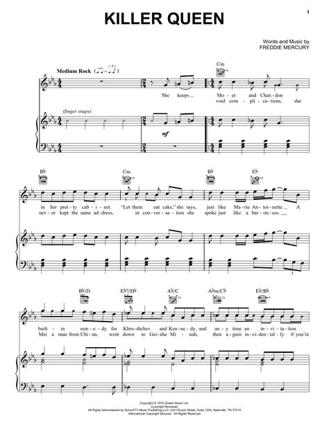 Killer Queen sheet music by Queen (Piano, Vocal & Guitar (Right-Hand Melody) – 70214)