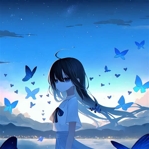 Sad girl Wallpaper 4K, Anime girl, Mood, Butterflies