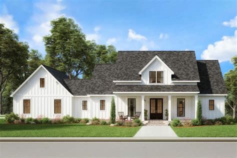 4-Bedroom Single-Story Modern Farmhouse with Home Office and Extended Rear Porch (Floor Plan)