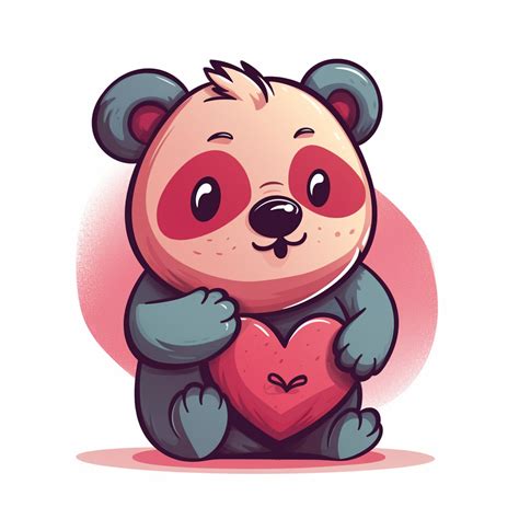 Create a clipart image of a cute cartoon-style animal holding a heart ...