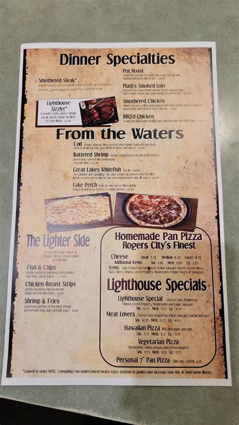 Menu at The Lighthouse Restaurant, Rogers City