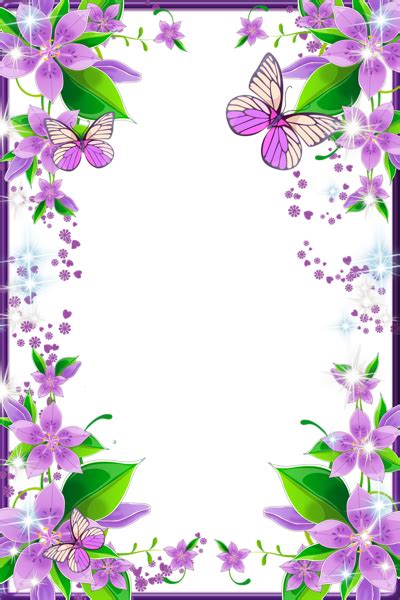 Light Purple Flowers and Butterflies Transparent PNG Photo Frame | Gallery Yopriceville - High ...