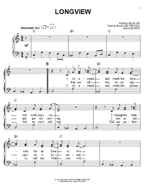 Green Day "Longview" Sheet Music Notes | Download Printable PDF Score 94076