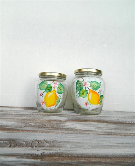 Hand Painted Glass Jars With Lid Jam Pot Kitchen Canister Set - Etsy