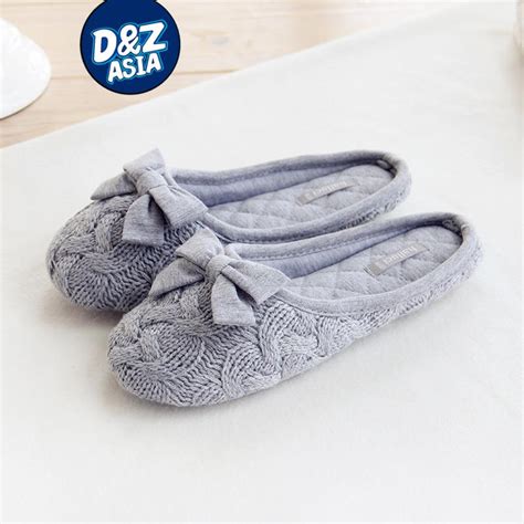 Office New knit bow slipper household slippers interior non slip bedroom slippers shoes women ...