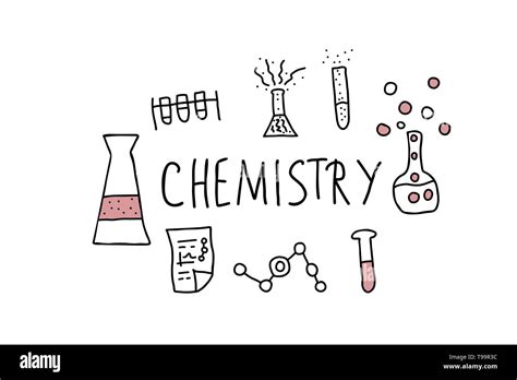 Chemistry objects in doodle style. Science research symbols isolated on white background. Vector ...