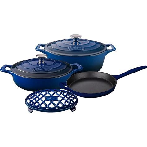 La Cuisine 6-Piece Enameled Cast Iron Cookware Set with Saute, Skillet and Oval Casserole with ...