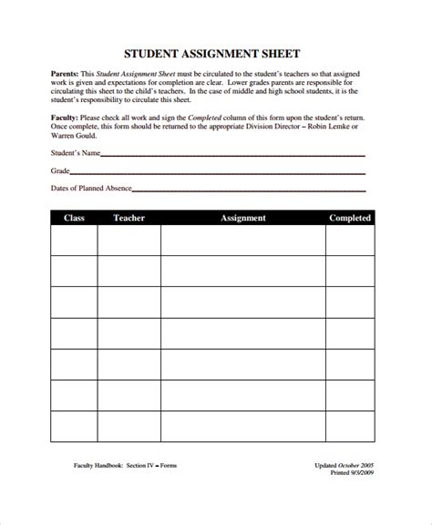 FREE 9+ Sample Assignment Sheet Templates in PDF | MS Word