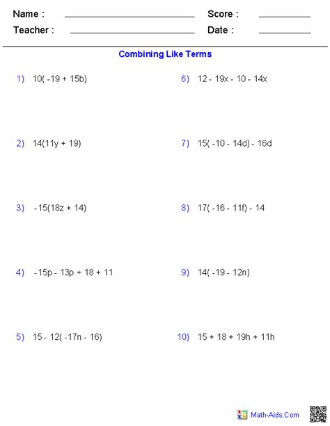 Algebra 1 Worksheets | Basics for Algebra 1 Worksheets