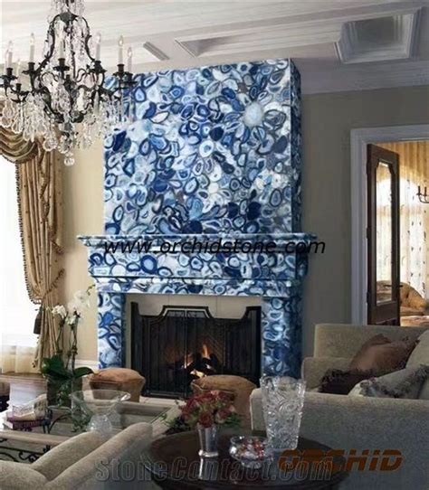 Blue Agate Semi Precious Stone Fireplace | Fireplace, Stone fireplace, Stone cladding