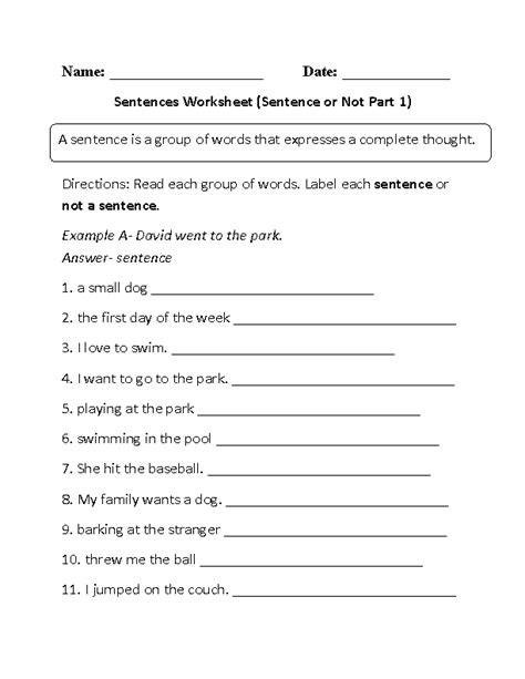 Sentences Worksheets | Simple Sentences Worksheets