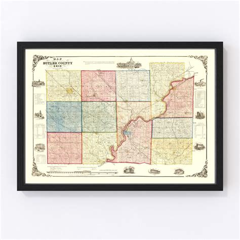 Vintage Map of Butler County, Ohio 1855 by Ted's Vintage Art