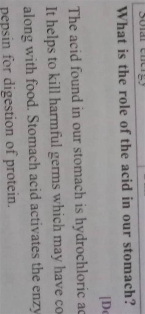 What is the role of the acid in our stomach?The acid found in our stomac..