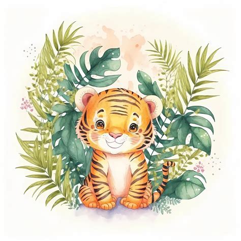 Premium Photo | Cute baby tiger illustration on watercolor painting