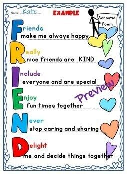 Friendship / Acrostic - POEMS -Fun! by ESL Classroom | TpT