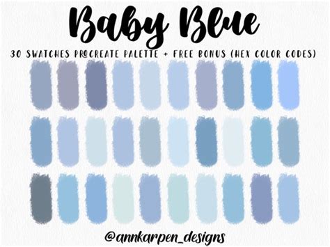 Baby Blue Procreate Palette 30 HEX Color Codes Instant - Etsy Australia