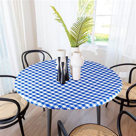 Sorfey Round Picnic Table Cover Checkered Fitted Tablecloth, Blue 36" x 36" - Walmart.com