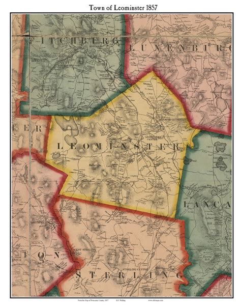 Leominster Massachusetts 1857 Old Town Map Custom Print - Worcester Co ...