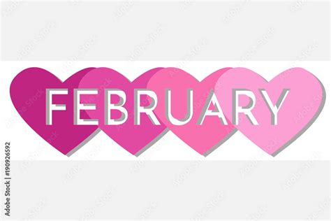 February Single Word With Hearts Banner Vector Illustration 3 Stock ...