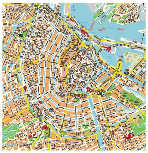 Detailed map of central part of Amsterdam city | Vidiani.com | Maps of ...