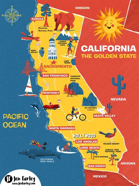 Illustrated Map of California - The Golden State | Jennifer Farley