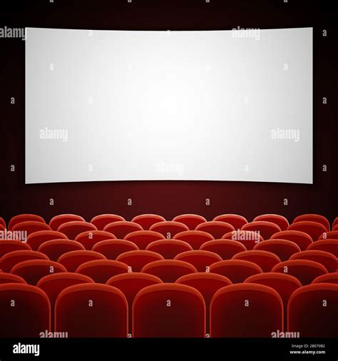 Cinema movie hall with white blank screen. Empty interior for ...