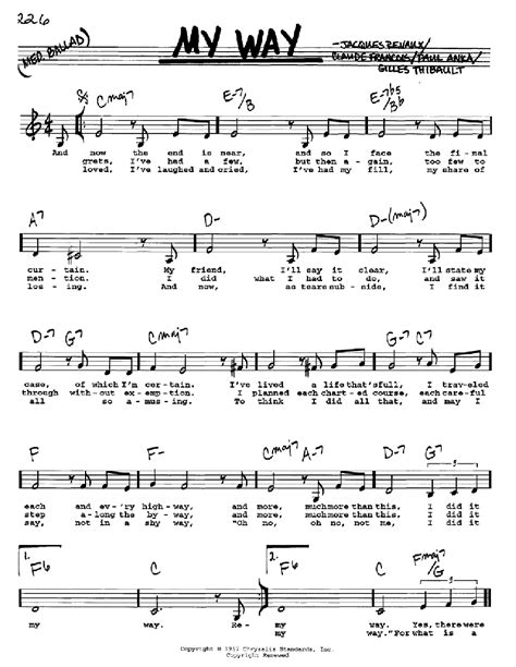 My Way by Paul Anka Sheet Music for Real Book – Melody, Lyrics & Chords at Sheet Music Direct