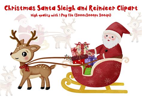 Christmas Santa Sleigh Reindeer Clipart Graphic by Namm.WS · Creative Fabrica