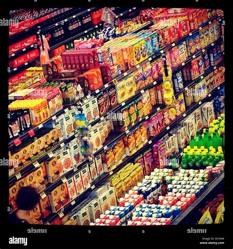 Grocery store aisles and food from above Stock Photo - Alamy