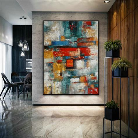Texture Modern Contemporary Abstract Canvas Wall Art Extra Large Rich Textured Oversize Vertical ...