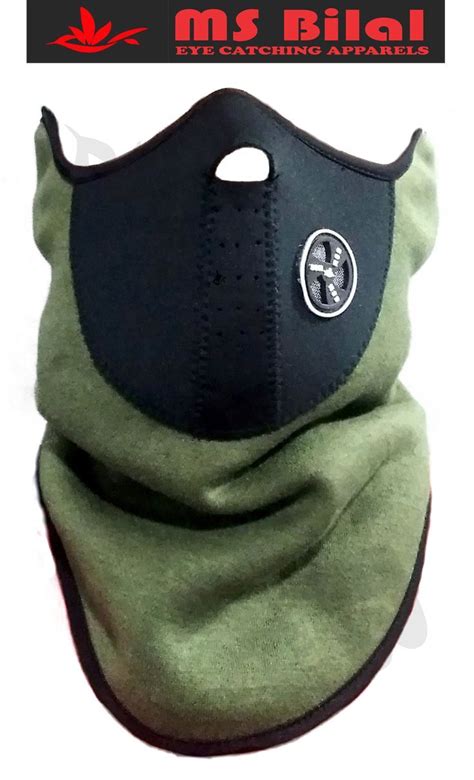 MSB BLACK+OLIVE Half Face Mask Black Neoprene Olive Green Fleece Hood Protection(Medium-M) [Rs ...