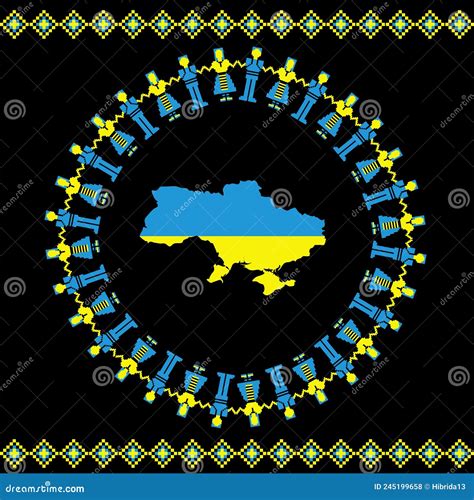 People in Ukraine Flag Colors Dancing Around the Ukraine Map Stock Vector - Illustration of ...