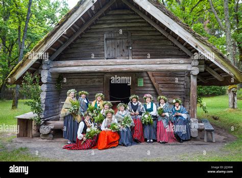 RIGA, LATVIA - 12 JUN 2016: Women group in national Latvian costumes ...