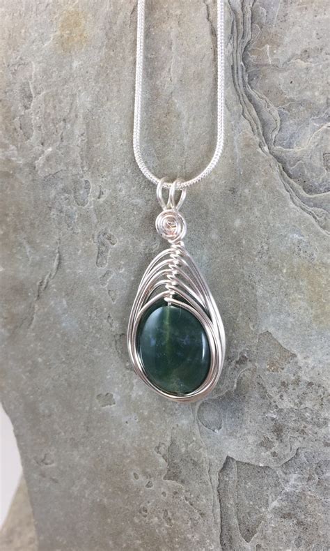 Moss Agate Pendant Green Agate Pendant Moss Agate Necklace - Etsy