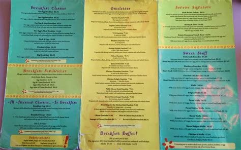 Menu at Sunrise Restaurant, Tybee Island