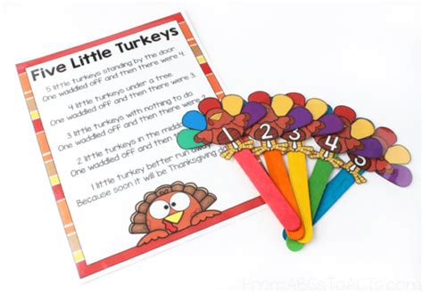 Five Little Turkeys Puppets and Poem - From ABCs to ACTs