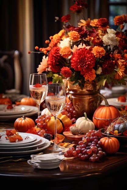 Premium Photo | A table set for a Thanksgiving feast with fall ...