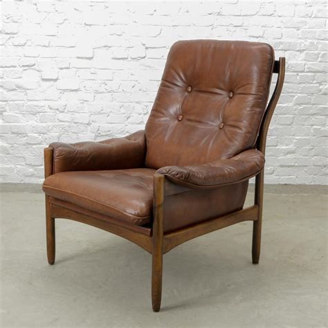 Scandinavian Design Chestnut Leather Lounge Chair by G-Möbel, Sweden ...